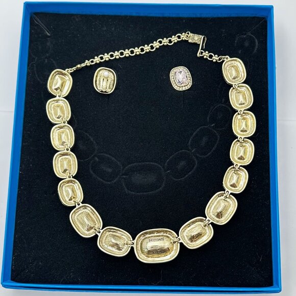 Heidi Daus Pink Crystal Bronze Tone Necklace Clip Earrings 16 to 20 Inch in Box - Picture 3 of 3